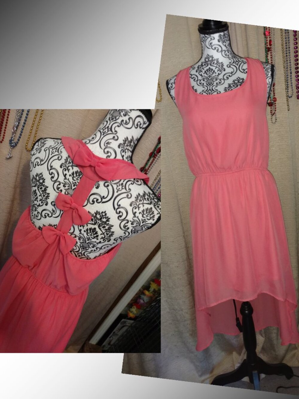 Mine Coral High-Low Bow Back Dress Sz. Medium Girlhoodcore